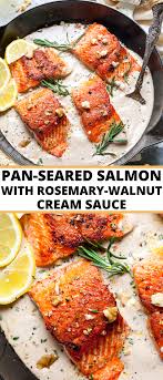 Pan Seared Salmon With Rosemary Walnut Sauce Dairy Free Recipe In 2020 Easy Salmon Recipes Pan Seared Salmon Salmon Recipes Pan Seared