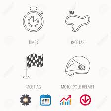 race flag timer and motorcycle helmet icons race lap linear