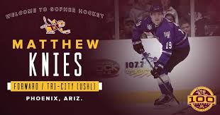 Toronto — the toronto maple leafs have finally made their first selection of this year's nhl entry draft, choosing forward matthew knies . Minnesota Men S Hockey Very Knies Phoenix Native Matthew Knies Has Signed His National Letter Of Intent To Play For The Gophers The Forward Was A Ushl All Rookie Team Selection Last Year