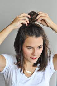 How To Do The Half Top Knot On Short Hair An Indigo Day Short Hair Top Knot Top Knot Hairstyles Short Hair Bun