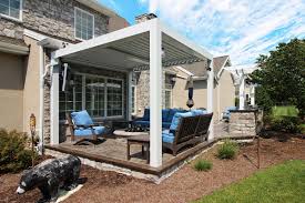 Instead of building the columns and stone fire pit on the existing concrete patio, we built this structure off the patio. Stamped Concrete Patio Pergola Lancaster Pa Sq Ft Keystone Custom Decks