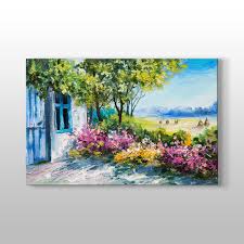 Yağlı boya tablolar, duvarları zengin gösteren ve dikkat çeken değerli dekorasyon objeleri arasında yer almaktadır. Koy Evi Bahcesi Yagli Boya Nil Tablo