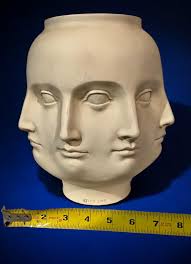 TMS Perpetual Face Vase Vitruvian Pietro Fornasetti Style Op Art Dora Maar  Head Planter Modern Minimalist