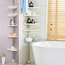Shower shelf can be stick on any smooth surface without drilling walls. Tension Pole Shower Caddy Bathroom Corner Storage Caddy 4 Shelf Kivaj