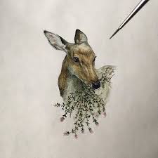 Doe With Thyme Watercolour On Tea Stained Paper Will Be Listed Tomorrow At 2 Pst Happyvalentinesday Animal Illustration Art Animal Art Animal Paintings