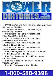Dirt Bike Sizing Dirt Bike Size Chart 2019 Power Dirt Bikes