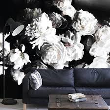 Black And White Floral Mural Wallpaper Dark Floral Mural Floral Wallpaper Still Life Flowers Painting 150 Quot X 108 Quot Peony Wallpaper Floral Wallpaper White Flower Wallpaper