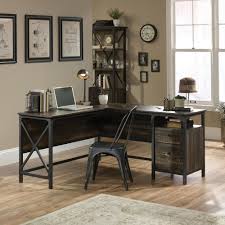 Sauder Steel River Carbon Oak L Shaped Desk 423976 The Home Depot In 2020 Home Office Design L Shaped Desk Home Office Desks