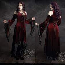 Discount Burgundy And Black Long Sleeve Arabic Gothic Wedding Dress Custom Make Plus Size Scoop High Low Halloween Wedding Dresses Dresses Gothic Wedding Dress