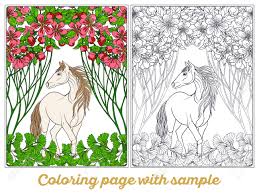 A cowboy costume is, without a doubt, very popular among'st kids. Horse In Garden Illustration Coloring Book For Adult And Older Children Outline Drawing Coloring Page With Sample Royalty Free Cliparts Vectors And Stock Illustration Image 66787090