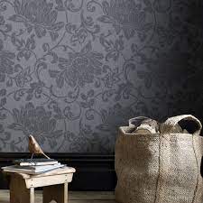 Jacquard Charcoal Grey Floral Wallpaper Charcoal Wallpaper Discount Wallpaper
