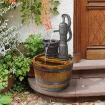 As you can see from the picture, the water jug is on top of the stump with the spigot hanging over. Wishing Well Fountain Wayfair