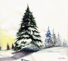 Comment Peindre Un Sapin A L Aquarelle Paysage De Noel Dessin Dessin De Foret Dessin Foret