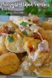 Cheesy Scalloped Potatoes With Ham Is An Easy Comfort Food Recipe Loaded With Baby Crea In 2020 Scalloped Potatoes And Ham Scalloped Potatoes Cheesy Scalloped Potatoes