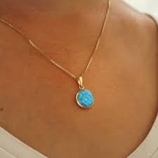 14k Gold Opal Necklace Blue Opal Dainty Necklace Gemstone Etsy Gold Opal Pendant Blue Opal Jewelry Blue Opal Necklace