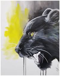 Black Panther Painting Sold Black Panther With Bright Yellow Abstract Background Acrylic Painting By El Panther Art Animal Paintings Acrylic Leopard Painting