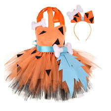 DPOIS Kids Halloween Costume Cavegirl Cosplay Tutu Dress with Headwear  Orange 9-10 - Walmart.com