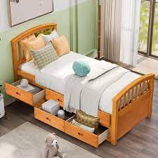 Product is made from a mixture of composite woods with a laminated finish. Buy Storage Bed Frame Twin With 6 Drawers Julyfox Oak Pine Wood Bed Platform With Headboard Footboard Wood Slats No Box Spring Need Heavy Duty Captain S Bed For Kids Teens Single Adult Small