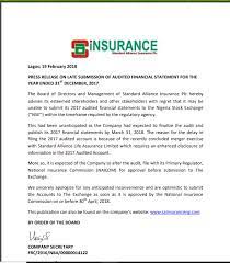 He or she should apply the following procedures to this schedule Standard Alliance Insurance Plc Late Filing Of Audited Acct Nigerian Stock Market Analysis