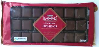 The pralines start with a delicious gingerbread cookie base, topped with jelly and marzipan. Aachener Dominos Lambertz 250 G