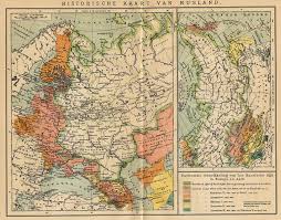 Topografische kaart van europees rusland met het oeralgebergte, de oeral en de noordelijke kaukasus, die volgens afspraak de grens vormen tussen europees rusland en aziatisch rusland. Historische Kaart Van Rusland Een Antieke Kaart Door Winkler Prins Uit 1910
