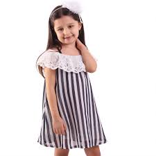 Eku Lacivert Çizgili Kız Çocuk Şifon Elbise Güpürlü 6-12 Yaş