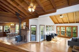 Sun Drenched Full Wall Windows Open Wood Ceilings Multistory Fireplace Balcony Home Types Of Houses Dream House