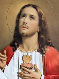 Jesus Sacred Heart Art 40s Litho Cut Out Fabric Gold Wood Framed Religious  Christ Wall Art
