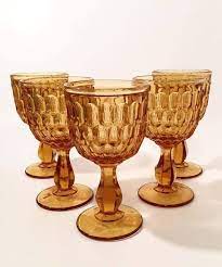 Stem zero white wine glass $57. Amber Goblets Fenton Thumbprint Goblets Set Of 5 Vintage Amber Glass Goblets Large Wine Glasses Amber Goblets Amber Glass Fenton