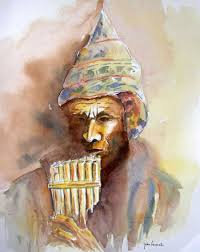 Le Joueur De Flute Inca Aquarelle Musicale Pour Illustrer Un Site De Chanson Avec Mp3