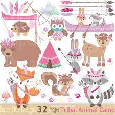 Girls Tribal Animals Clipart Woodland Animals Camping Clip Etsy Uk Animal Clipart Tribal Animals Clip Art