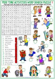 Time that can be spent on one's own activities rather than work. Free Time Activities Esl Word Search Puzzle Worksheets