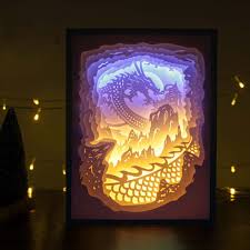 Papercut Light Boxes The Dragon Attacked The Castle Cardboard Art Paper Art Craft Paper Artwork