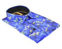 Not just pictures of butterflies but real butterflies! Sl 6094 Men S Blue Butterfly Print Shirt Quality Designed Shirts