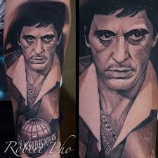 Scarface S Tony Montana By Robert Pho Godfather Tattoo Montana Tattoo Black And Grey Tattoos