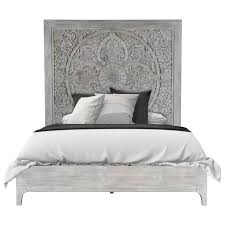 You can tie the materials in together later on with textiles and decor. Modus International Boho Chic Queen Platform Bed In Washed White With Intricate Headboard A1 Furniture Mattress Platform Beds Low Profile Beds