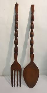 Mid Century Jumbo Wooden Fork Spoon Filipino Tiki Kitchen Decor Wooden Fork Tiki Kitchen Decor