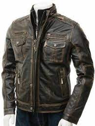 Mens Vintage Distressed Faded Seams Cafe Racer Real Leather Jacket In 2021 Distressed Leather Jacket Leather Jacket Men Cool Jackets For Men