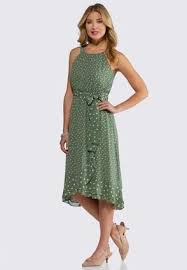 Cato Fashions Green Dotted Tie Waist Dress Catofashions Fashion Womens Dresses Dress Shirts For Women
