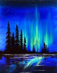 Hey Check Out Northern Lights On The Lake At The Burning Beard Paint Nite Night Sky Painting Sky Painting Northern Lights Painting
