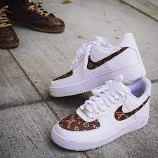 Custom Nike Air Force 1 Brown Lv Monogram Print Nike Shoes Outfits Nike Shoes Air Force Nike Air Shoes