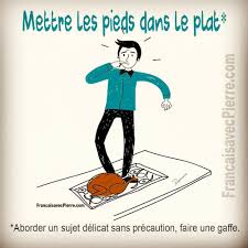 Expression Francaise Mettre Les Pieds Dans Le Plat Aborder Un Sujet Delicat Sans Precaut French Expressions Expressions Francaises Expressions Idiomatiques