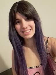 Dusky blue and purple long straight wig with bangs