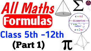 All Maths Formulas Class 5th 12th Part 1 All Maths Formulas Youtube