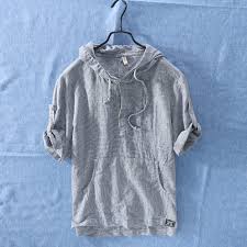 Helisopus New Summer Striped Hooded Shirts For Men Cotton Linen Casual Shirt Half Sleeve Soft Shirts Men Clothing M 2xl Casual Shirts Aliexpress