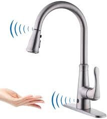 You need to keep the handle on, then the touch on function can be done by using your wrist, forearm or any other part of the body to start and stop on the sink faucet spout. Touchless Kitchen Faucet With Pulldown Sprayer 20 Single Kitchen Sink Faucets Black Pull Out Sprayer High Arc Pulldown Single Handle For Motion Sensor 3 Hole Deck Mount Mj Brushed Nickel Amazon Com