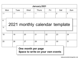 2021 calendar monthly printable download from january to december. Free 2021 Monthly Calendar Template