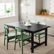 Beautiful extendable dining table demo at ikea. Nordviken Ronninge Tisch Und 4 Stuhle Schwarz Grun Green Dining Room Kitchen Chairs Dining Table