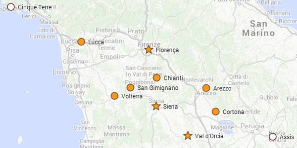 Resultado de imagem para cidades da toscana italia mapa