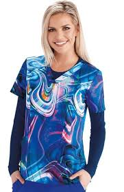 Womens V Neck Marble Dream Print Scrub Top